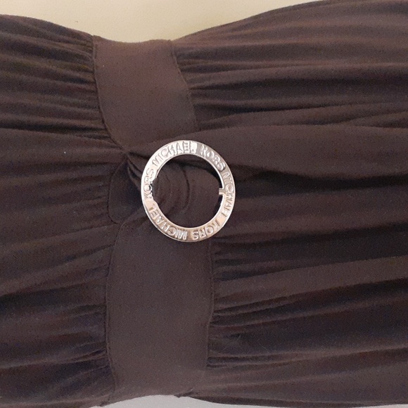 MICHAEL KORS Sleeveless Brown Tunic Mini Dress Silver Buckle Empire Waistband - Picture 6 of 11